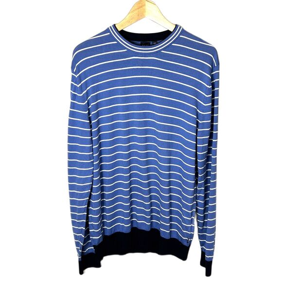 Boss Hugo Boss Blue Stripe 100% Cotton Lightweight Crewneck LS Sweater Size XL - Picture 4 of 12